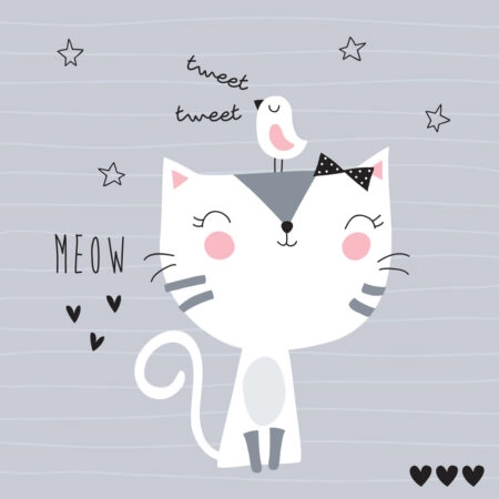 Πίνακας σε καμβά CUTE CAT BIRD VECTOR ILLUSTRATION - Παιδικοι και set Sticky 4