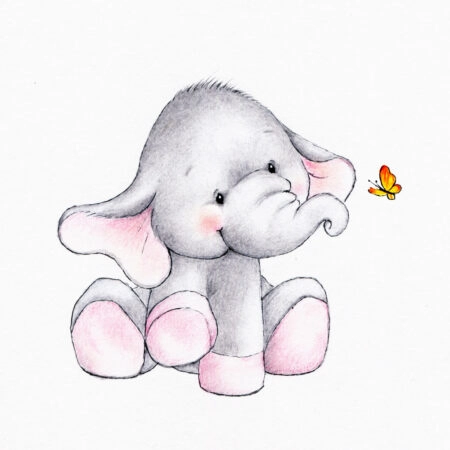 Πίνακας σε καμβά CUTE ELEPHANT WITH BUTTERFLY - Παιδικοι και set Sticky 5