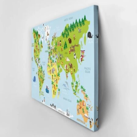 Πινακας σε καμβά DOODLE WORLD MAP - Παιδικοι και set Sticky 3