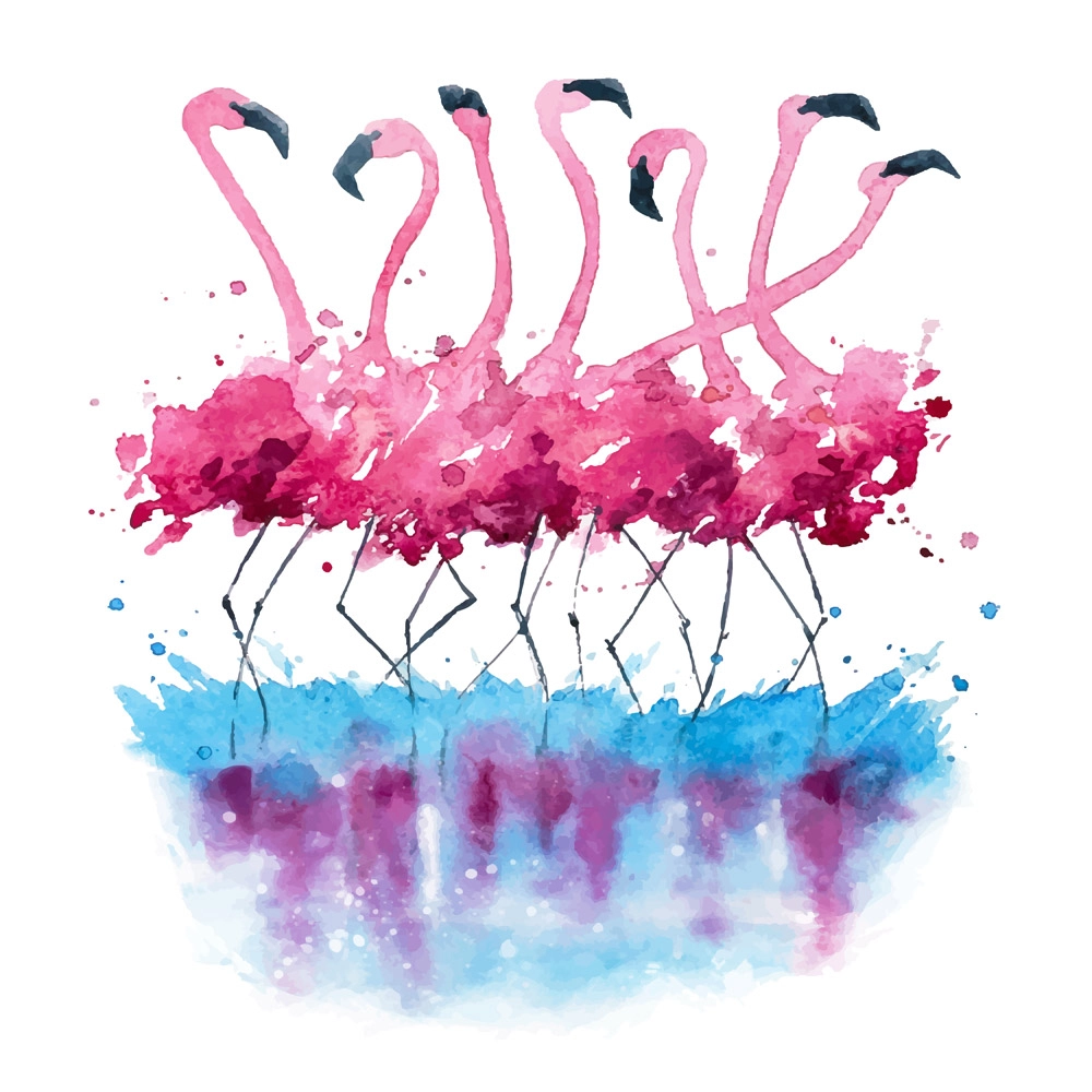 Πίνακας σε καμβά FLAMINGOS WATERCOLOR PAINTING