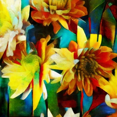 Πίνακας σε καμβά GERBERA AND CHRYSANTHEMUMS CUBISM - Χρυσανθεμα Sticky 4