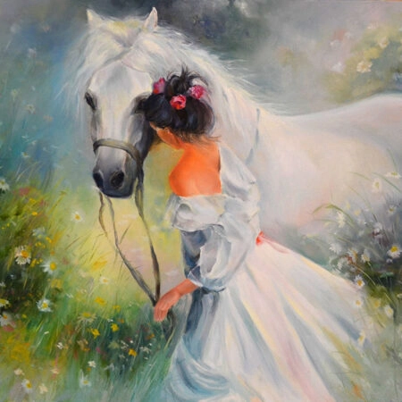 Πινακας σε καμβά GIRL AND HORSE - Αλογα Sticky 4