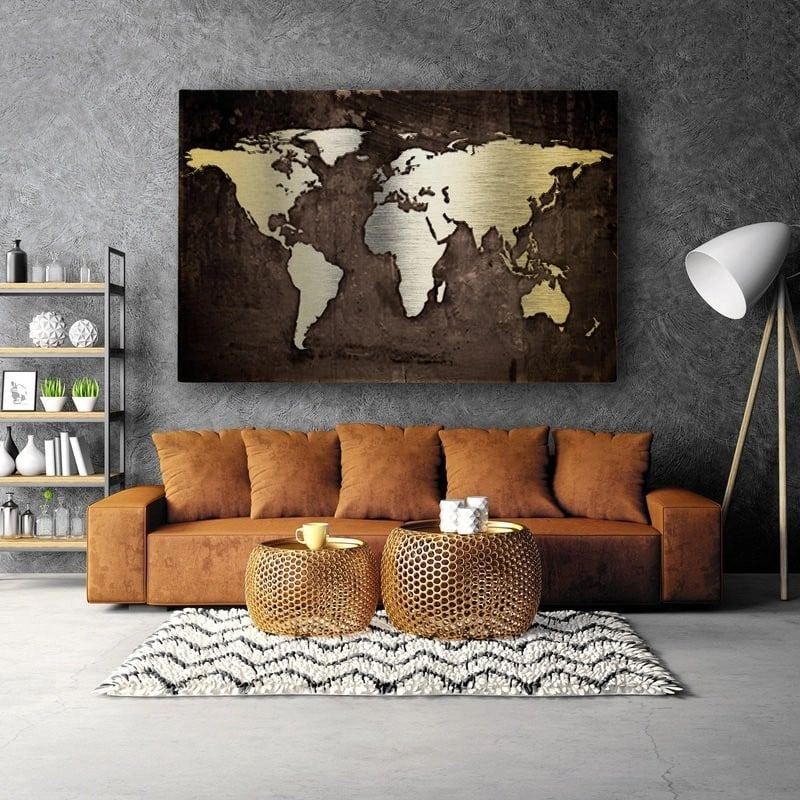 Πινακας σε καμβά GRUNGE METALLIC WORLD MAP