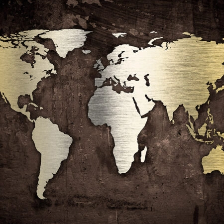 Πινακας σε καμβά GRUNGE METALLIC WORLD MAP - Χαρτες Sticky 6
