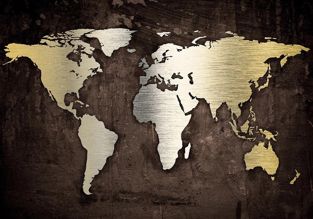 Πινακας σε καμβά GRUNGE METALLIC WORLD MAP
