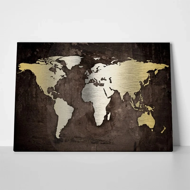 Πινακας σε καμβά GRUNGE METALLIC WORLD MAP