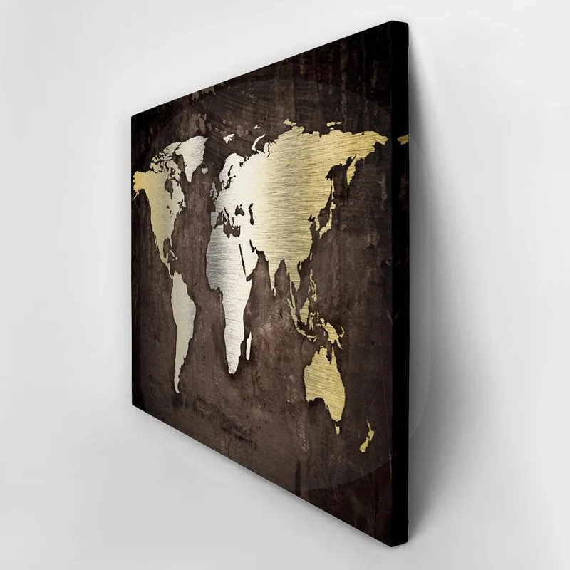 Πινακας σε καμβά GRUNGE METALLIC WORLD MAP
