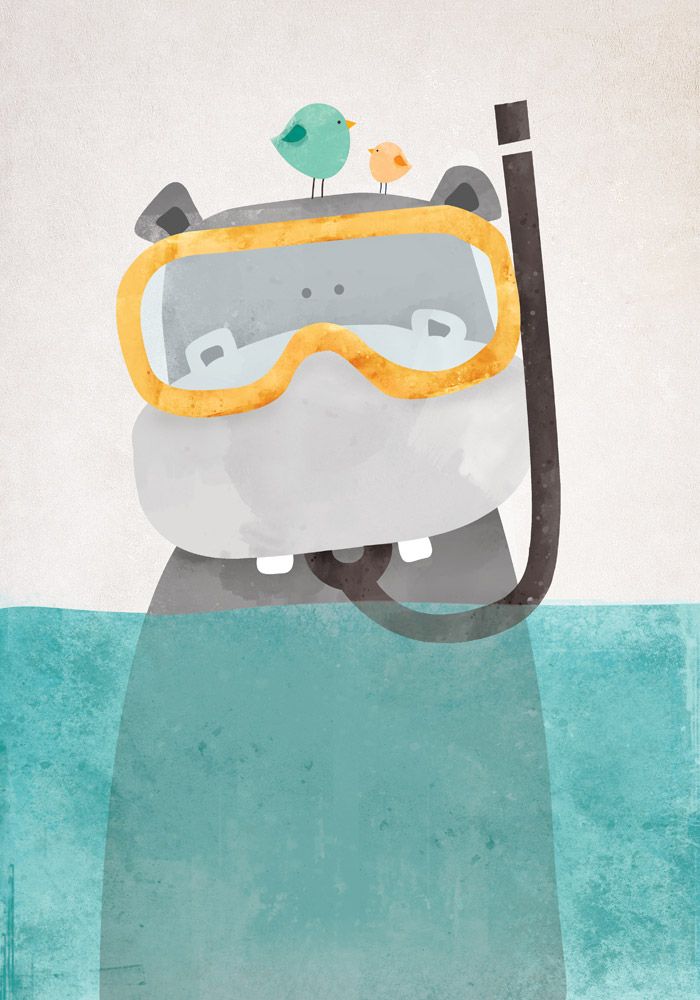 Πινακας σε καμβά HIPPO IN WATER 2