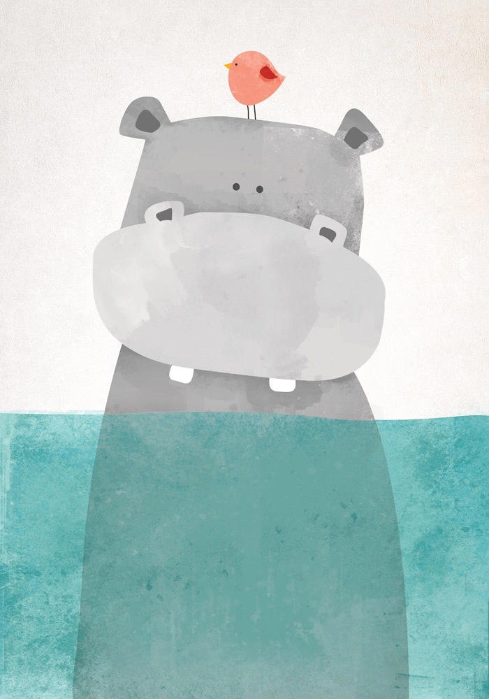 Πινακας σε καμβά HIPPO IN WATER