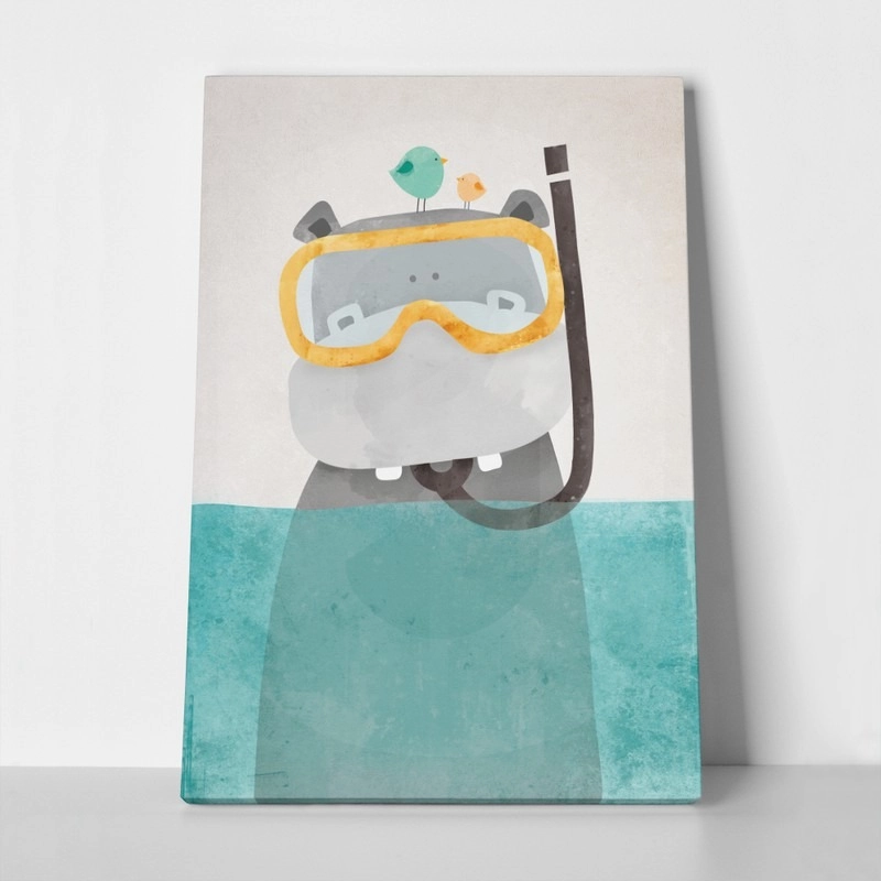 Πινακας σε καμβά HIPPO IN WATER 2