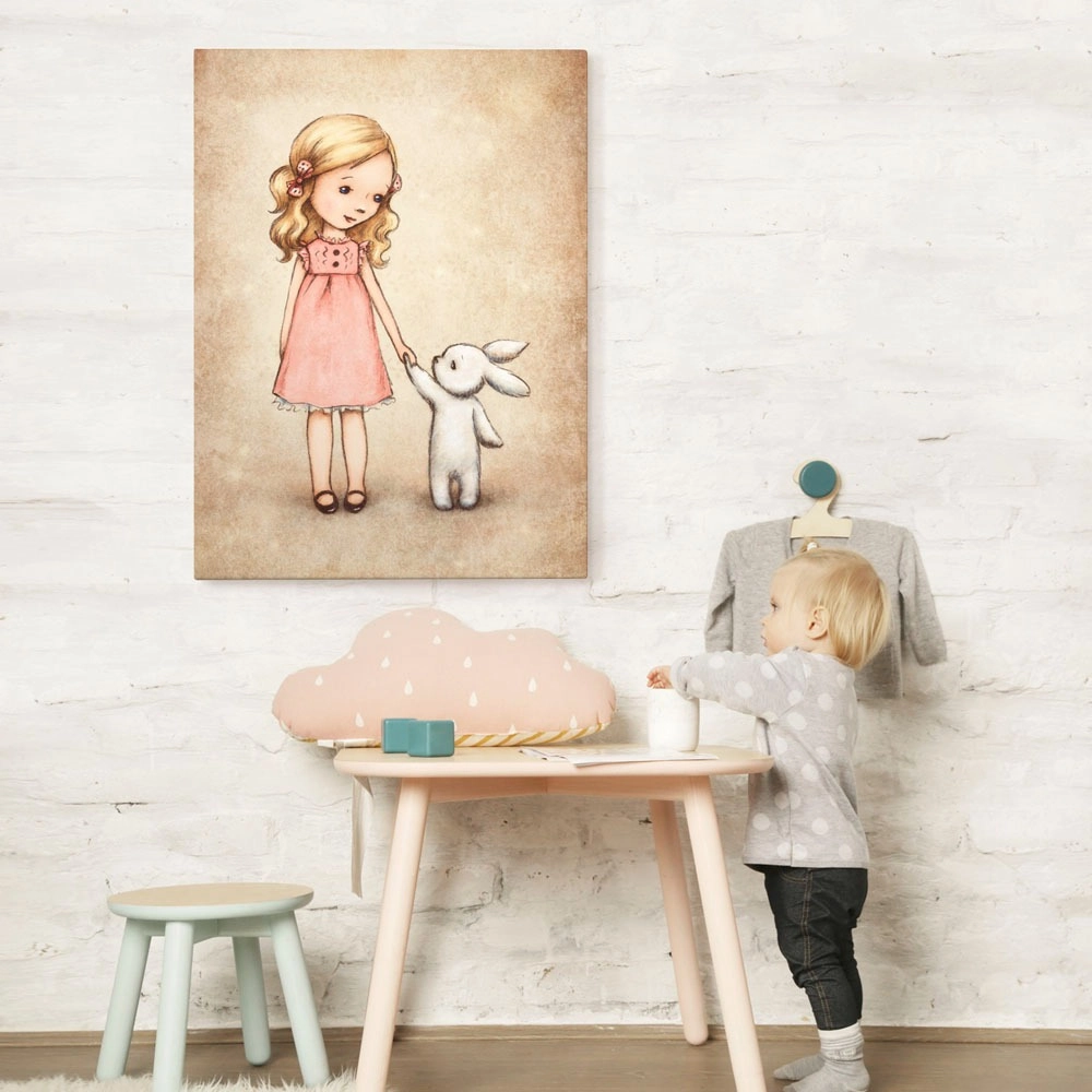 Πινακας σε καμβά LITTLE GIRL BUNNY VINTAGE