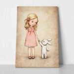 Πινακας σε καμβά LITTLE GIRL BUNNY VINTAGE