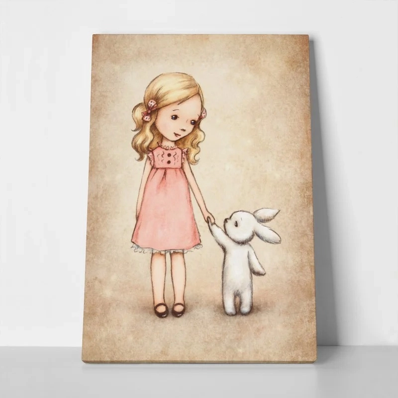 Πινακας σε καμβά LITTLE GIRL BUNNY VINTAGE