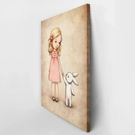 Πινακας σε καμβά LITTLE GIRL BUNNY VINTAGE - Παιδικοι και set Sticky 3