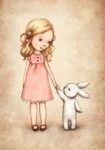 Πινακας σε καμβά LITTLE GIRL BUNNY VINTAGE