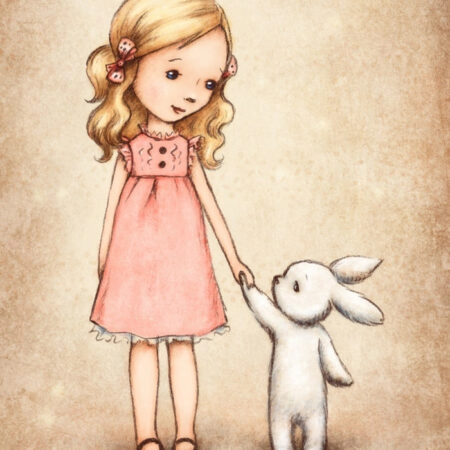 Πινακας σε καμβά LITTLE GIRL BUNNY VINTAGE - Παιδικοι και set Sticky 5
