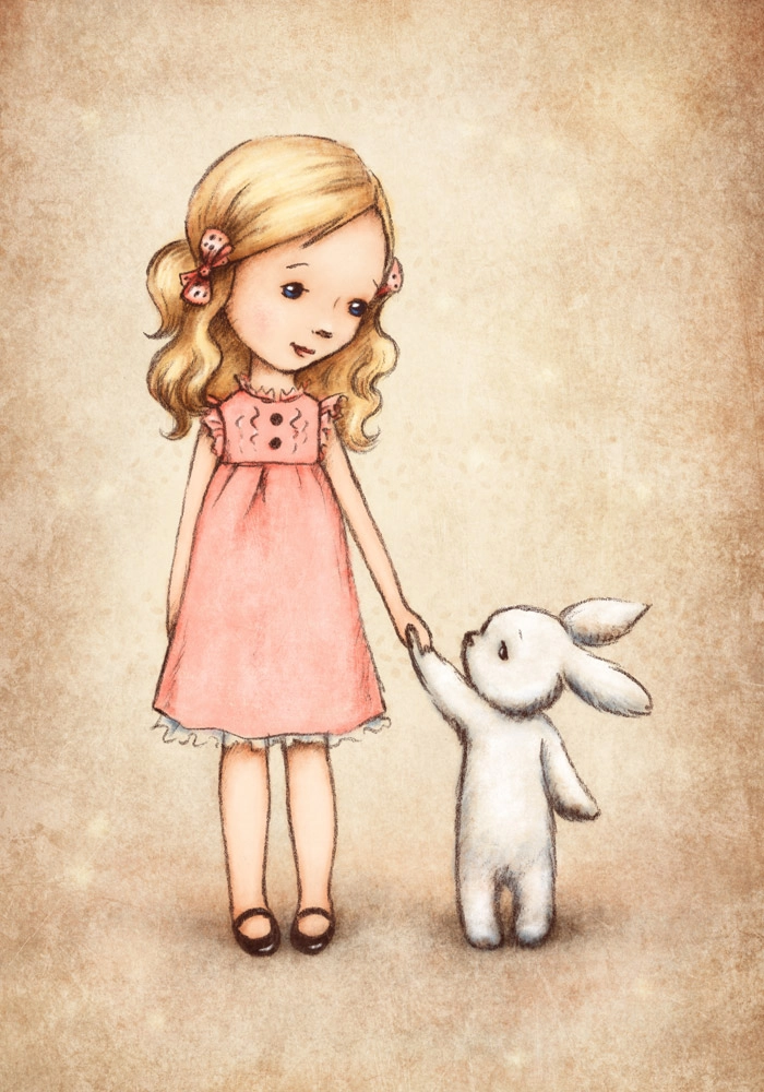 Πινακας σε καμβά LITTLE GIRL BUNNY VINTAGE