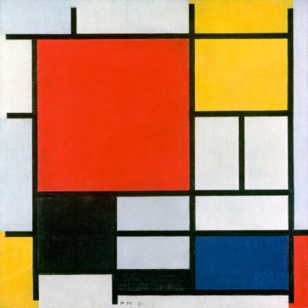 Πίνακας σε καμβά MONDRIAN - COMPOSITION WITH LARGE RED PLANE YELLOW BLACK GRAY AND BLUE - Mondrian Piet Sticky 5