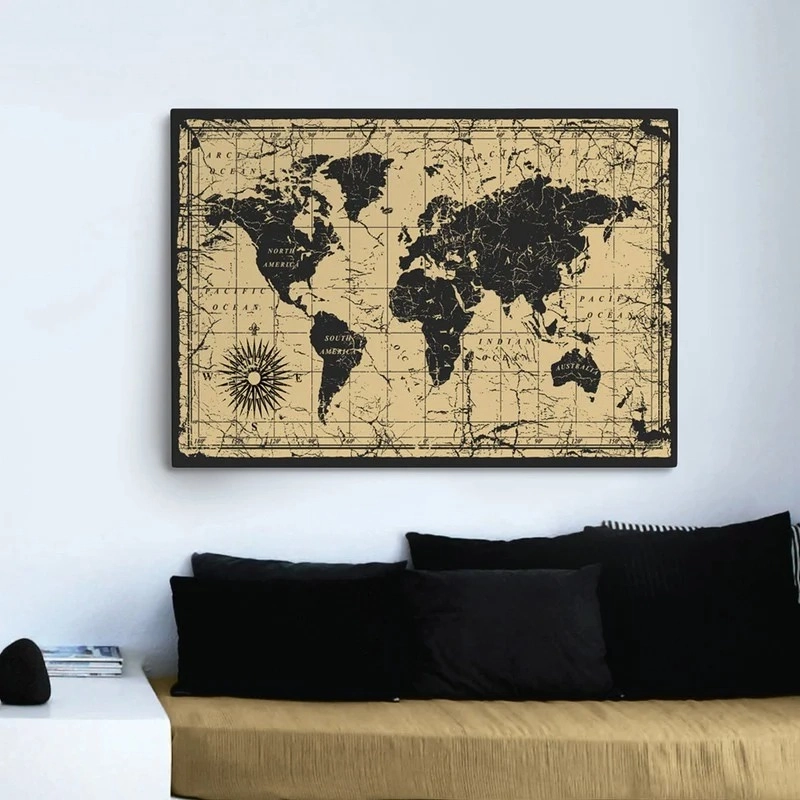 Πινακας σε καμβά OLD BLACK INK MAP