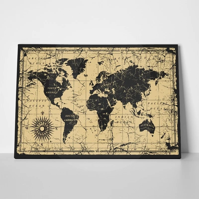 Πινακας σε καμβά OLD BLACK INK MAP
