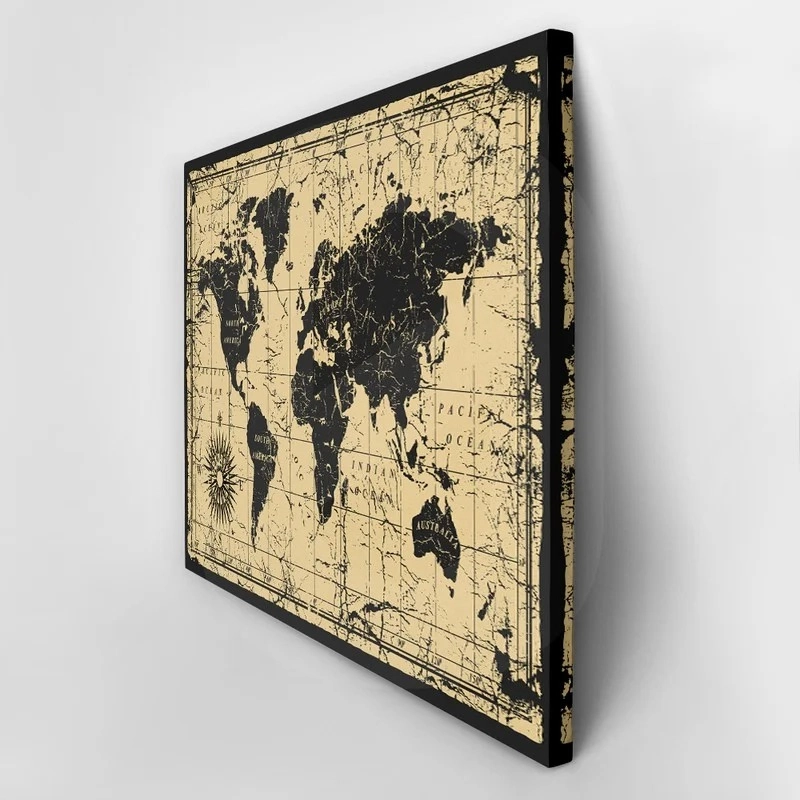 Πινακας σε καμβά OLD BLACK INK MAP