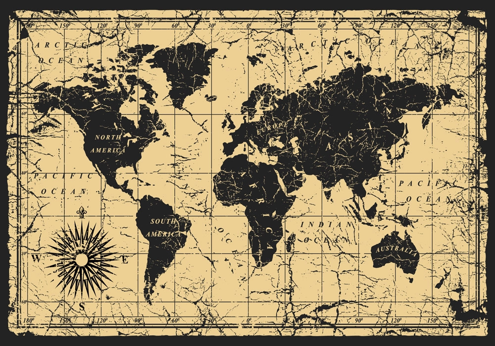 Πινακας σε καμβά OLD BLACK INK MAP