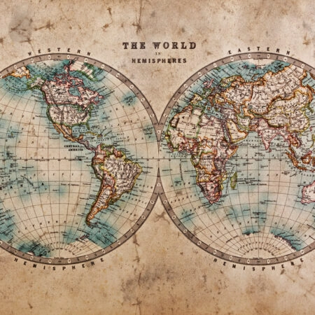 Πινακας σε καμβά OLD STAINED WORLD MAP 1800 - Χαρτες Sticky 5