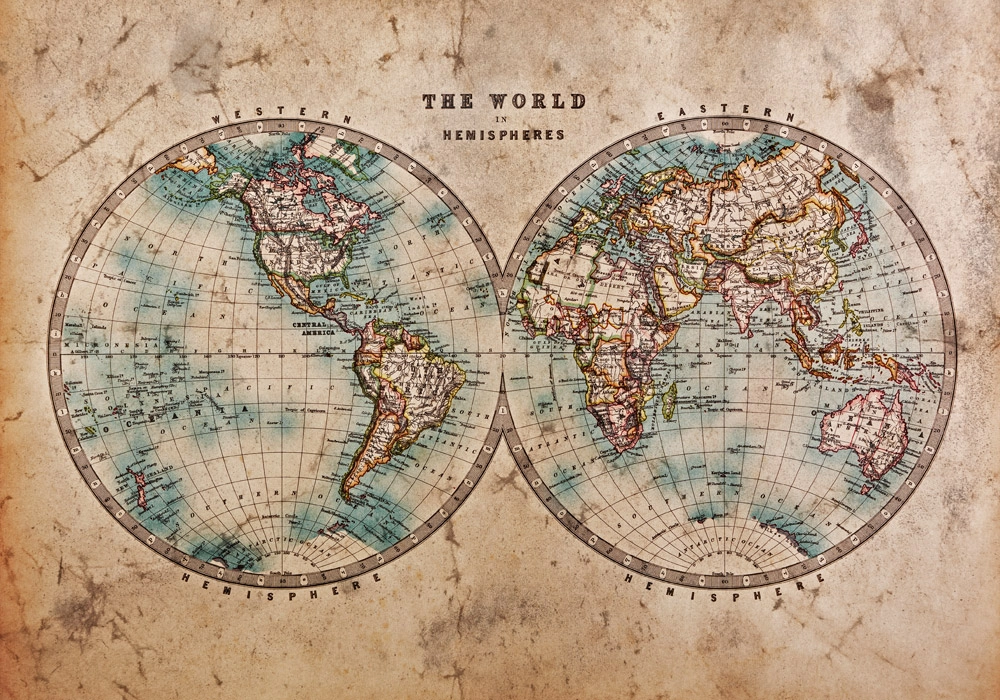 Πινακας σε καμβά OLD STAINED WORLD MAP 1800