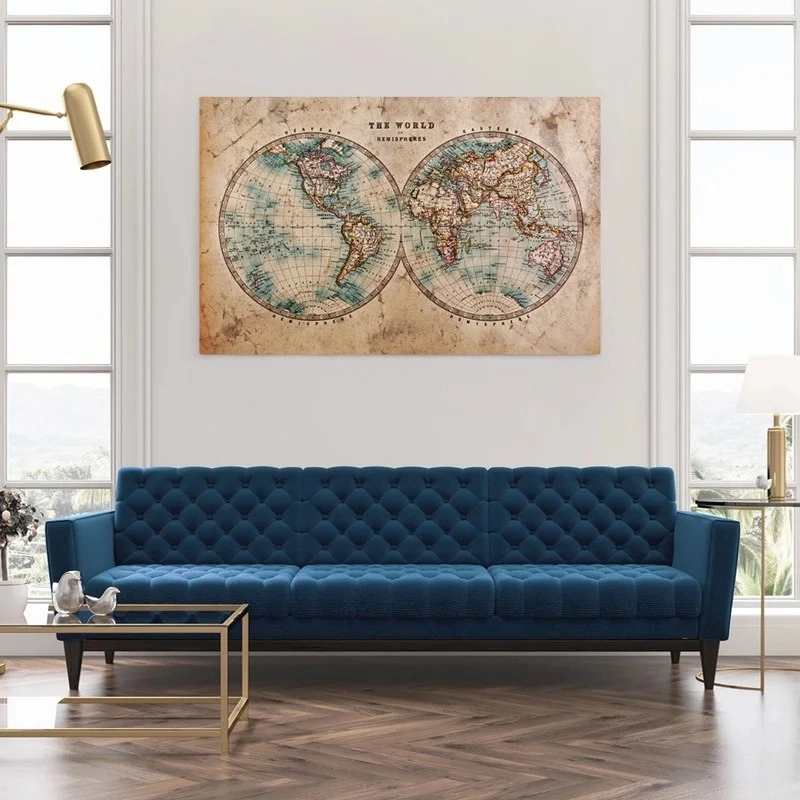 Πινακας σε καμβά OLD STAINED WORLD MAP 1800