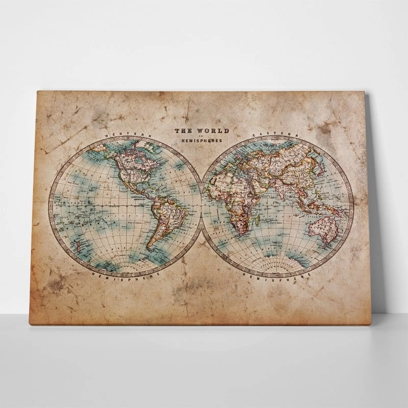 Πινακας σε καμβά OLD STAINED WORLD MAP 1800