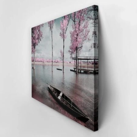 Πινακας σε καμβά PINK LAKE BOAT - Ανθη Δεντρων Sticky 3