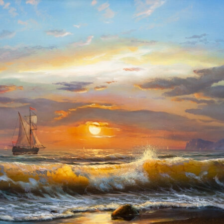 Πινακας σε καμβά SAILBOAT SUNSET - Θαλασσα Sticky 5