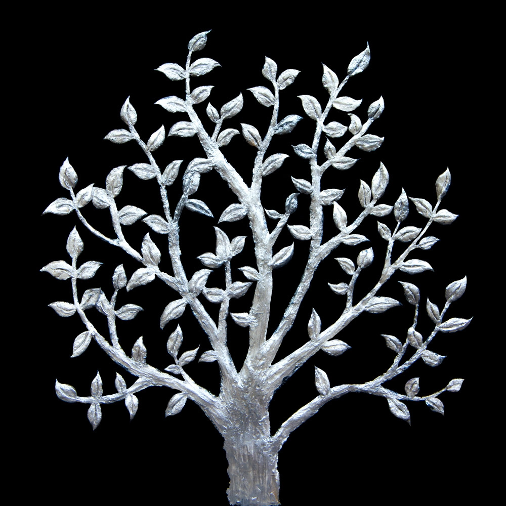 Πίνακας σε καμβά SILVER TREE ON BLACK BACKGROUND