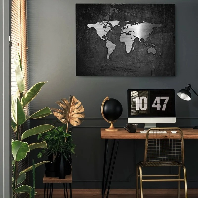 Πινακας σε καμβά SILVER WORLD MAP
