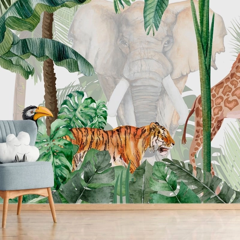 Αυτοκόλλητη Ταπετσαρία τοίχου TROPICAL JUNGLE WATERCOLOR