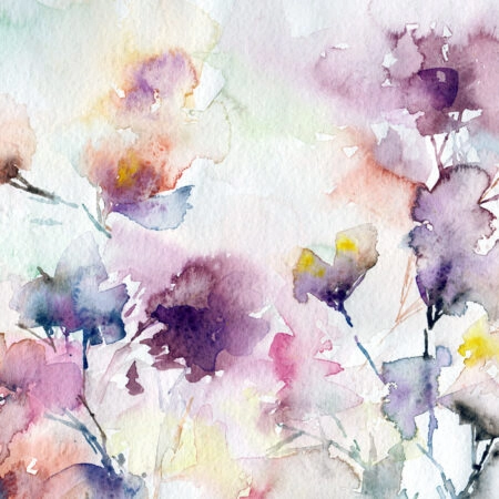 Πινακας σε καμβά WATERCOLOR ABSTRACT ROMANTIC PURPLE FLOWERS - Ανεμωνες Sticky 5