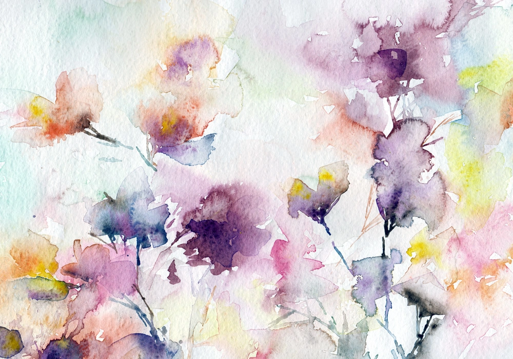Πινακας σε καμβά WATERCOLOR ABSTRACT ROMANTIC PURPLE FLOWERS