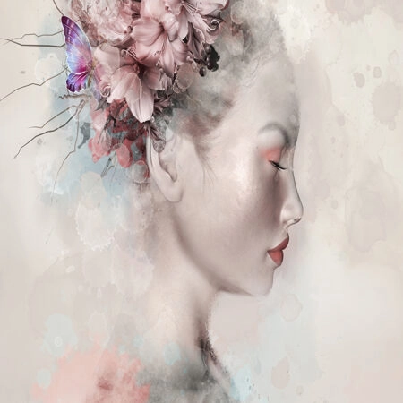 Πινακας σε καμβά WATERCOLOR PORTRAIT OF A WOMAN WITH LILIES - Πορτραιτα και Φιγουρες Sticky 5