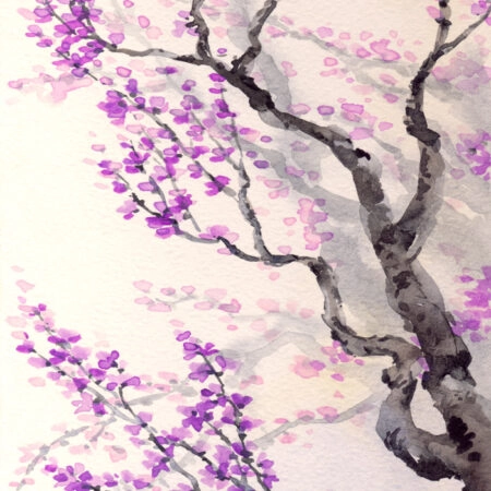 Πινακας σε καμβά WATERCOLOR SPRING LILAC JAPANESE STYLE PURPLE - Ανθη Δεντρων Sticky 4