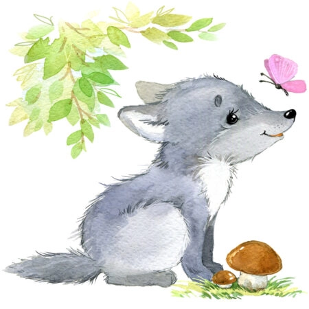 Πίνακας σε καμβά WOLF WATERCOLOUR ILLUSTRATION - Παιδικοι και set Sticky 4