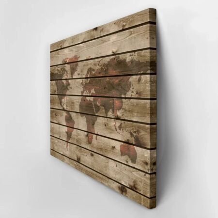 Πινακας σε καμβά WOODEN WORLD MAP - Χαρτες Sticky 3