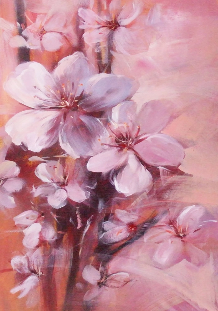 Πινακας σε καμβά ALMONDS BLOSSOM PINK HANDMADE PAINTING