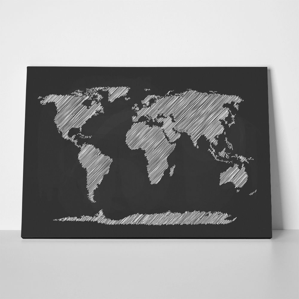 Πινακας σε καμβά CHALKBOARD WORLD MAP