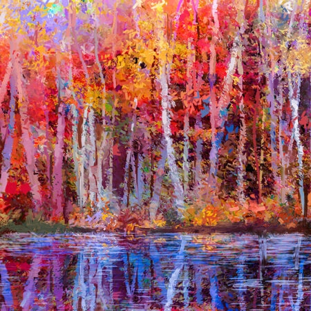 Πινακας σε καμβά COLORFUL TREE REFLECTION - Λιμνες - Ποταμια Sticky 4