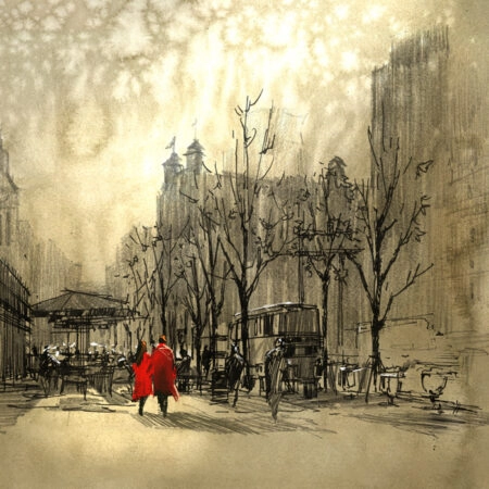 Πινακας σε καμβά COUPLE IN RED WALKING - Λονδινο Sticky 4