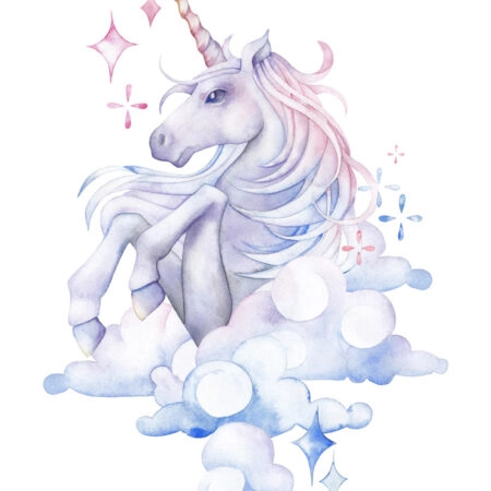 Πινακας σε καμβά CUTE WATERCOLOR UNICORN SKY HAND DRAWN - Παιδικοι και set Sticky 4