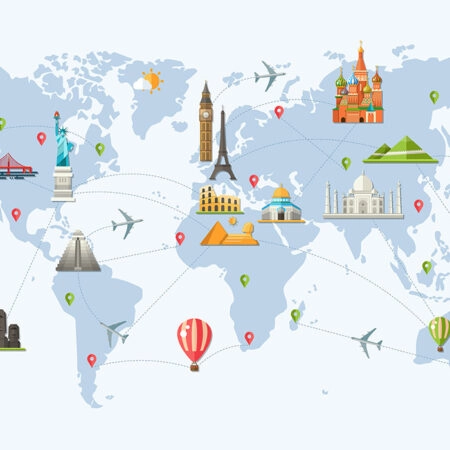 Πινακας σε καμβά FAMOUS LANDMARKS WORLD MAP - Χαρτες Sticky 4
