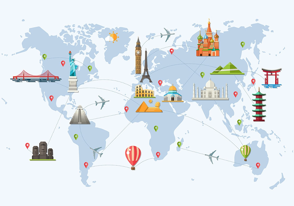 Πινακας σε καμβά FAMOUS LANDMARKS WORLD MAP