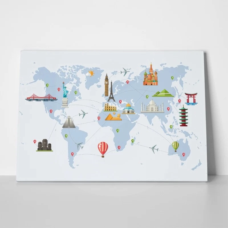 Πινακας σε καμβά FAMOUS LANDMARKS WORLD MAP