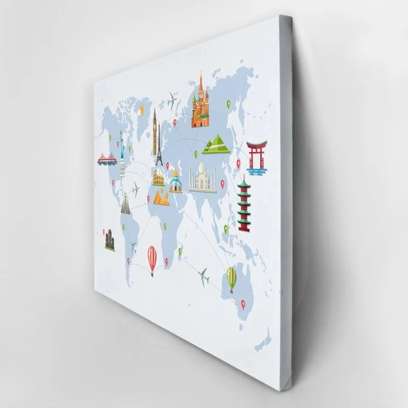 Πινακας σε καμβά FAMOUS LANDMARKS WORLD MAP